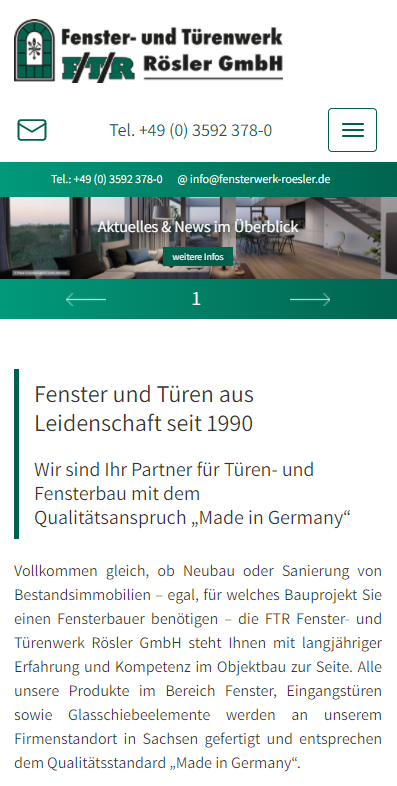 mobile Webseite mit SEO im Türenbau & Fensterbau - bundesweit