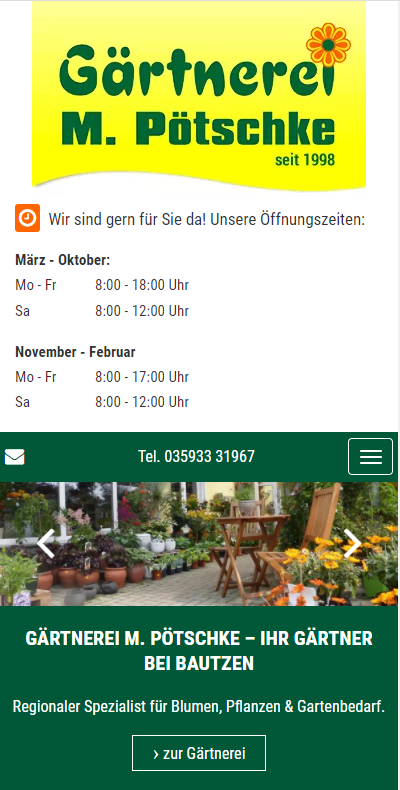 mobiles Webdesign für Gärtnerei mit Suchmaschinenoptimierung bei Bautzen